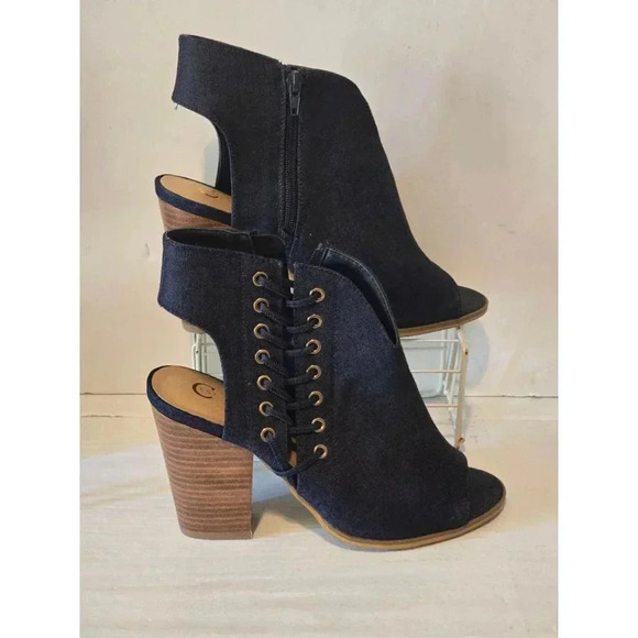 Women's Open Toe Boots, 9W, Dark Blue Denim - Picture 2 of 9